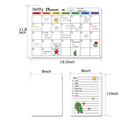 Hivillexun Magnetic Dry Erase Calendar Whiteboard Set (4-Pack) for Home and Kitchen, with Monthly and Weekly Views (16.5” x 11.8”), Magnetic Whiteboard and Daily Planners (12” x 8”) 8 Markers & Eraser