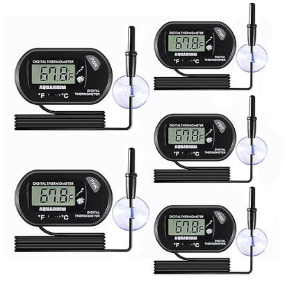 5pcs Aquarium Thermometer LCD Digital Fish Tank Thermometer with Water-Resistant Sensor Probe and Suction Cup for Turtle Incubators Terrarium Water Thermometer