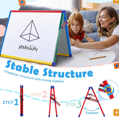 SWANCROWN Magnetic Board for Kids - Tabletop White Board for Children- 24x18 Inch Double Sided Foldable Dry Erase Board Standing with 82Pcs Alphabet Magnets Whiteboard Letters