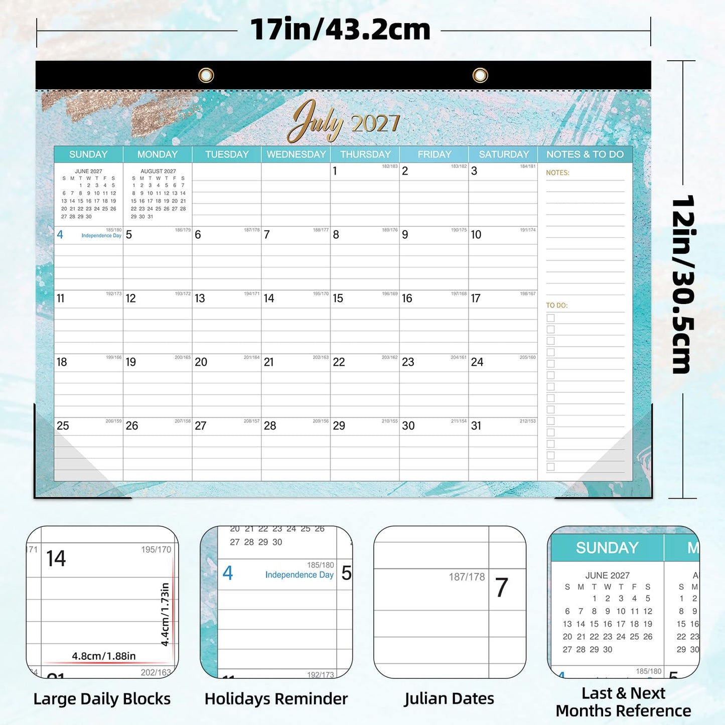ZTX Desk Calendar 2026-2027,18 Month Academic Desk Calendars,17"x12" Jul.2026-Dec.2027 Calendar with Clear Plastic Cover for Teacher School Year Home Fluidic