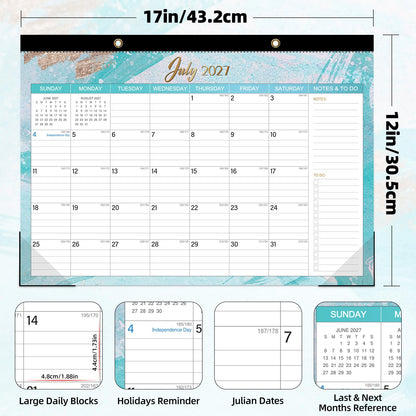 ZTX Desk Calendar 2026-2027,18 Month Academic Desk Calendars,17"x12" Jul.2026-Dec.2027 Calendar with Clear Plastic Cover for Teacher School Year Home Fluidic