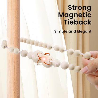 KLOGTSIND Magnetic Curtain Tiebacks, Curtain Tie Backs for Curtains 4 Pack, Wood Bead Curtain Tiebacks, Curtain Holders for Boho Bedroom Decor, Baby Nursery Decor, Farmhouse Decor