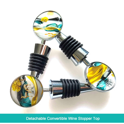 Lockban Wine Bottle Stoppers, Set of 3 Stainless Steel Wine Stoppers with Decorative Art, Wine and Beverage Bottle Corks for Gifts, Bar, Wedding, Holiday Party (Light Luxury Deer)