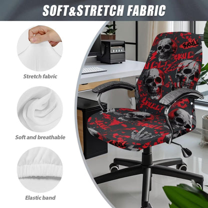 Voxugoniy Halloween Skull Office Chair Cover, Stretchable Computer Desk Chair Covers Computer Universal Protective Stretchable Chairs Seat Cover Desk Armrest Slipcovers