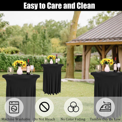 Spandex Cocktail Table Skirt 32"x 43" Black Stretch Cocktail Table Cover, Washable Round High Top Tablecloth for Bar, Wedding, Party, Events (Black)
