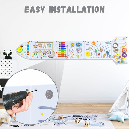 nigwet Rocket Activity Wall Busy Board Panels - Sensory Wall Panel for Kids, Montessori Toddler Wall Activity Board, Wall Toys for Toddlers 3, Activity Cube, Wood Activity Boards, White Grey