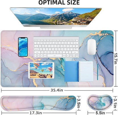 LATEEFAH Desk Mat, Mouse Pad with Wrist Rest, 4-in-1 Large Mouse Pads for Desk, Ergonomic Mouse Pad and Keyboard Wrist Rest Gaming Keyboard Mat for Office, Home
