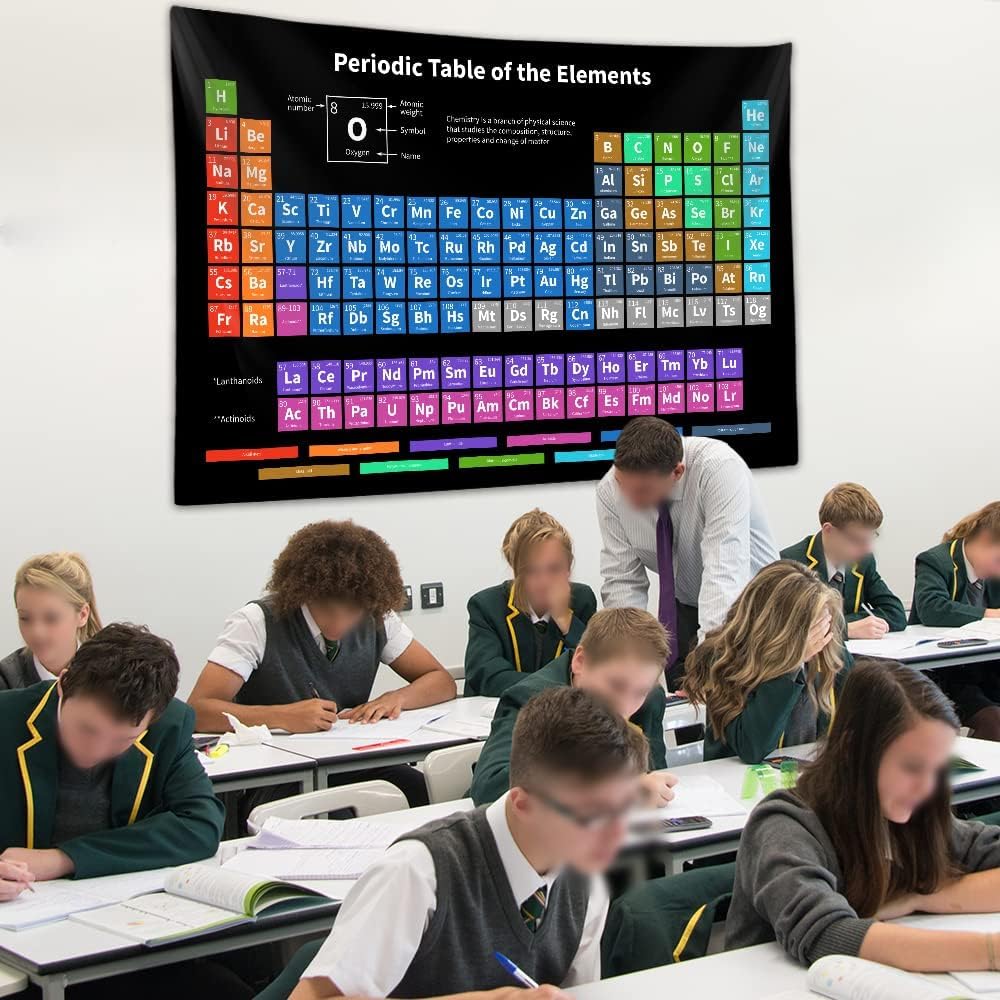 Sanzugh Periodic Table of Elements Poster Tapestry, Science Lab Chemistry Educational Decor Art Tapestries Wall Hanging for Classroom Kids Bedroom Dorm Teacher Office Desk Decor 80X60