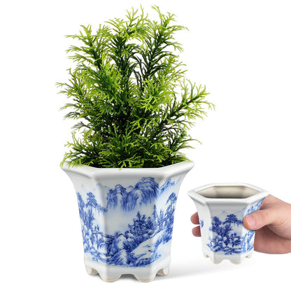 Toddmomy Blue and White Planter: Succulent Pots Ceramic Flower Pot Chinese Style Porcelain Planter Container for Office Desk Balcony Outdoor Garden