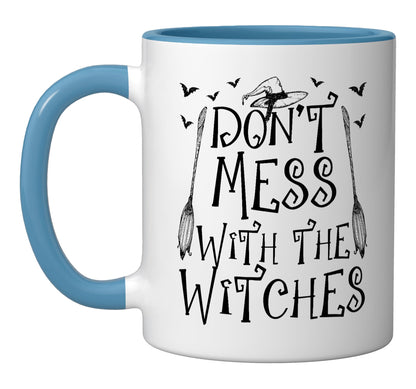 Don't Mess With The Witches Halloween Witch Trick Or Treat Ceramic Mug, Blue/White