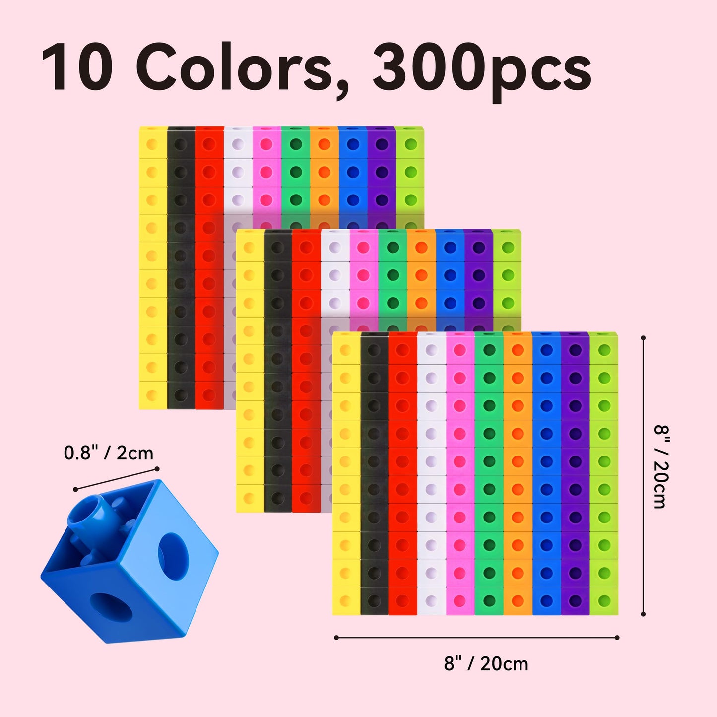 Dotimo 300-Piece Math Linking Cubes for Kids Ages 4-8 – Educational Counting Blocks & Snap Manipulatives – 10 Colors Counting Cubes for Preschool Learning, Classroom & Homeschool(300-Cubes)