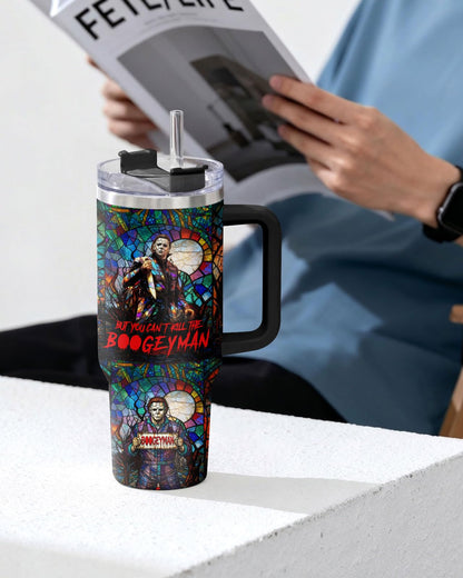 34HD Stained Glass Horror Boogeyman Tumbler 40oz Dark Gothic Killer Art Insulated Stainless Steel Travel Mug Spooky Halloween