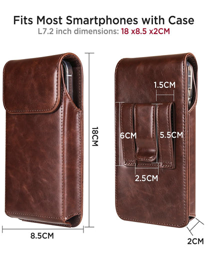 Miimall Leather Phone Holster for Galaxy S26 Ultra S25 Ultra S24 Ultra S23 Ultra S22 Ultra S21 Ultra, Universal Phone Case with Loop for Motorola Moto G Stylus 5G Moto G Play 5G, Dark Coffee-XX-Large
