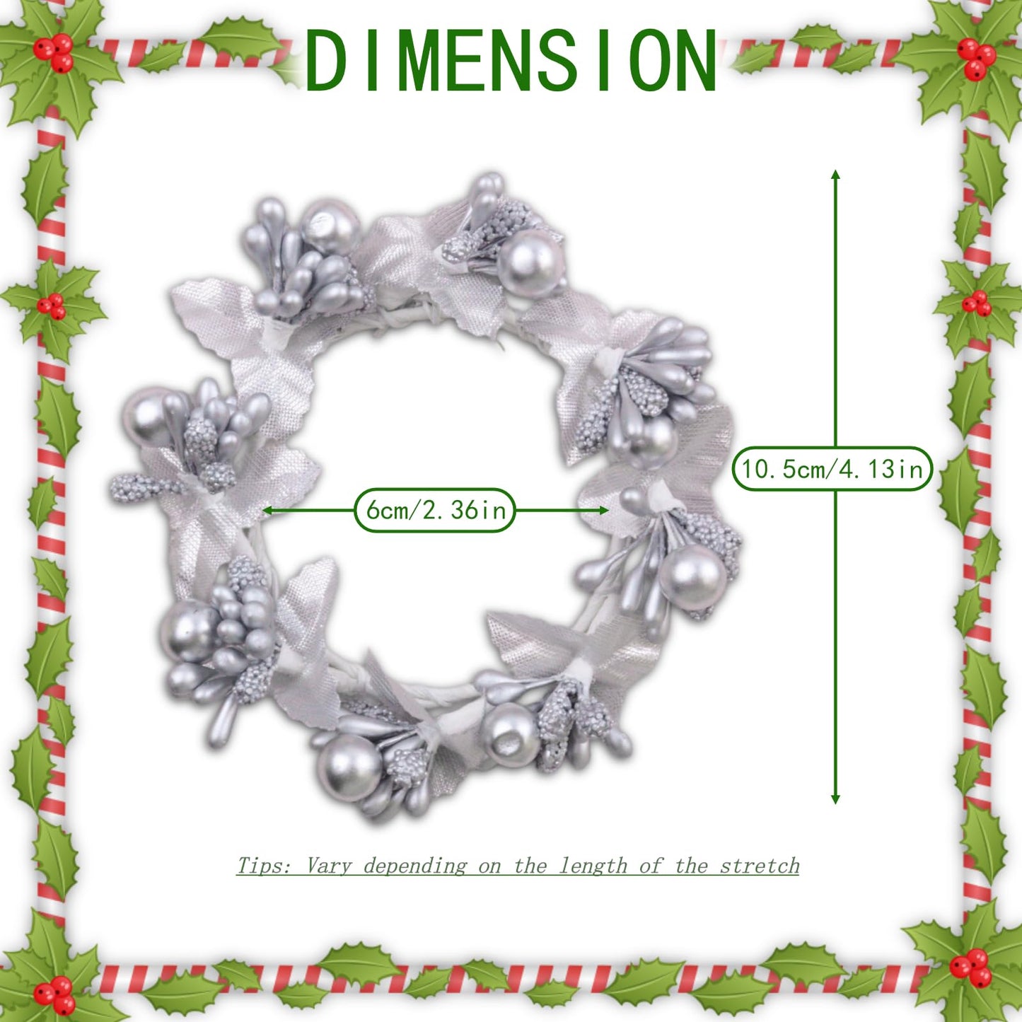 Brihaspory White Christmas Candle Rings Set of 4, Handmade Silver Berry Mini Candle Wreaths for New Year Dinner Party Table Centerpieces