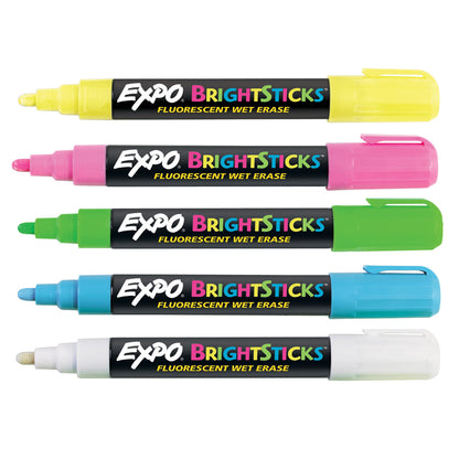EXPO Bright Sticks, Wet Erase Fluorescent Markers, Bullet Tip, 5 Count - Whiteboard, Calendar, Organization, Teacher Supplies