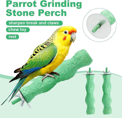 2PCS Bird Beak Grinding Stone, Bird Perches for Cage, Parrot Beak Grinding Stone, Rough Surface High Calcium Mineral Teeth Molar Colorful Perch Bird Cage Accessories