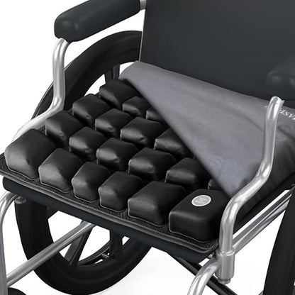 Inflatable Seat Cushion for Car, Office and Wheelchair, Adjustable Firmness, Ergonomic Support for Lower Back and Tailbone, 18x16x2.1 inches, Grey Cover