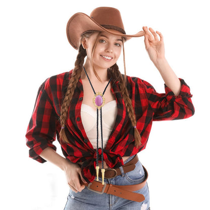 GelConnie Pink Bolo Tie - Western Cowboy Bolo Tie with Leather Cord & Turquoise Stone for Men & Women