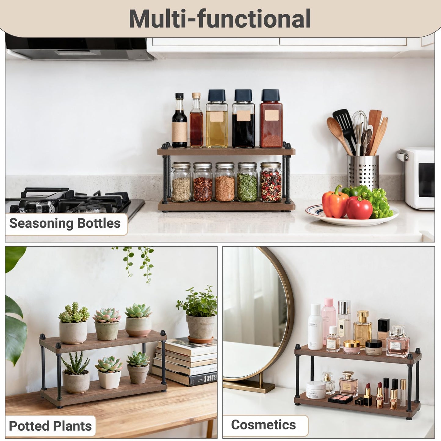 Mkono Coffee Station Organizer Wooden Mug Holder for Countertop Cup and Mug Shelf for Coffee Bar Accessories Rustic Matcha Stand 2 Tier Storage and Display Rack for Tea Cups Kitchen Office