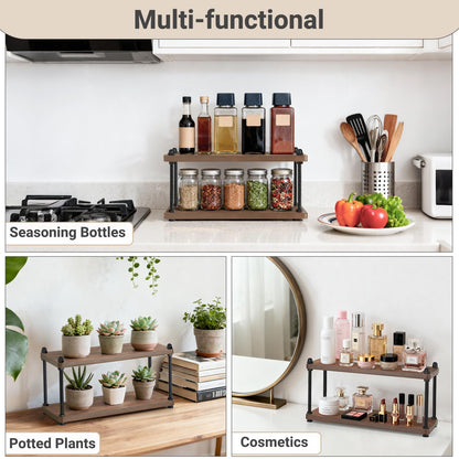Mkono Coffee Station Organizer Wooden Mug Holder for Countertop Cup and Mug Shelf for Coffee Bar Accessories Rustic Matcha Stand 2 Tier Storage and Display Rack for Tea Cups Kitchen Office