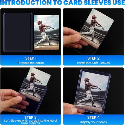 1000 Card Sleeves Top Loaders for Cards, 3" x 4" Hard Plastic Toploaders, Baseball Card Protectors, Trading Card Holder for Football Sports Cards (500 Toploaders + 500 Penny Sleeves)
