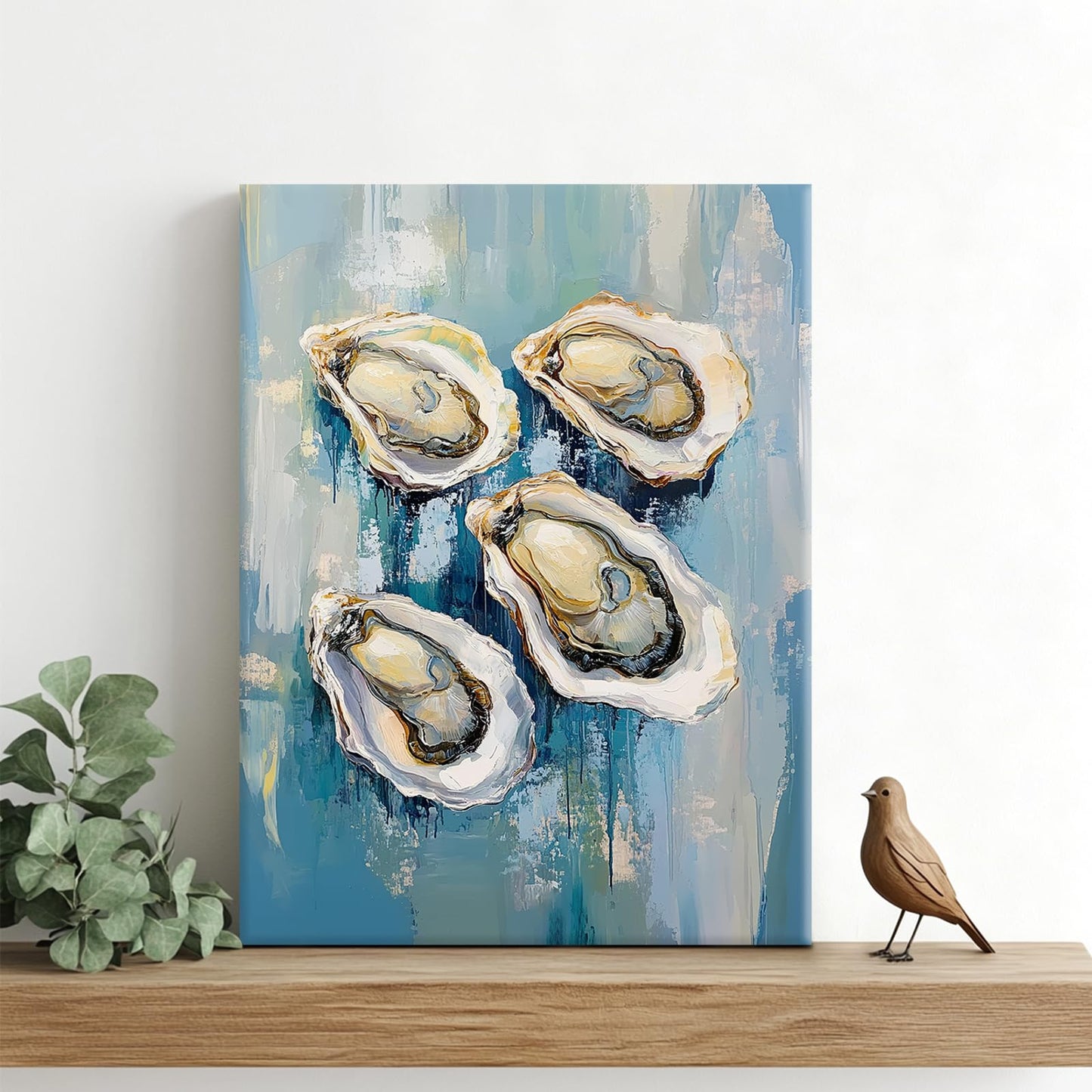 Oyster Wall Art, Coastal Oyster Pictures Wall Decor, Shell Canvas Prints Painting, Framed Fashion Artwork for Bathroom Bedroom Living Room Kitchen Dinning Room Office Home Decoration 12x16
