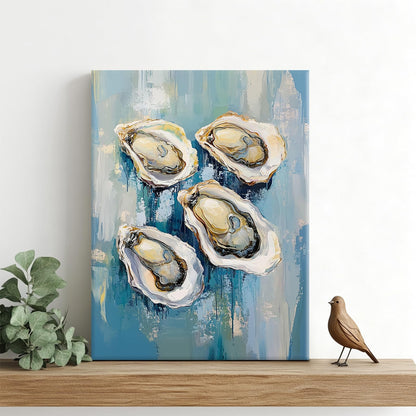 Oyster Wall Art, Coastal Oyster Pictures Wall Decor, Shell Canvas Prints Painting, Framed Fashion Artwork for Bathroom Bedroom Living Room Kitchen Dinning Room Office Home Decoration 12x16