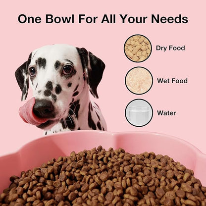 VETRESKA Elevated Dog Bowls Large, 64OZ Ceramic Raised Dog Bowl with Bamboo Stand, Flower-Shaped Food Water Bowl, Pet Feeding Dish Bowls for Medium/Large Dogs and Cats