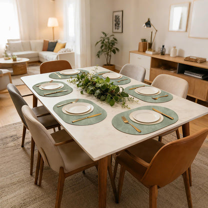 UnivoColors Placemats Oval Faux Leather Placemats,Heat Resistant Placemats Set of 4 Washable 12x17 Inch,Waterproof Table Mats,Wipeable Pu Place Mats for Kitchen,Dining Room.Green