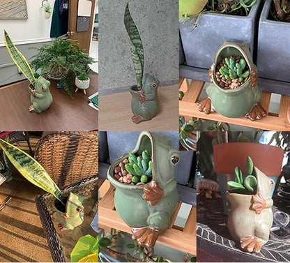 MONMOB 7" Ceramic Frog Shaped Plant Pot for Bonsai Flower Succulent Planter Candy Dish Pencil Holder Decor Multipurpose Green Frog Gift