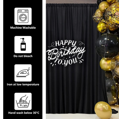 Black Backdrop Curtain for Party, Halloween Backdrop Rod Pocket Photo Drapes Panels Fabric Curtain Backdrop Black Birthday Party Decor for Boys Teens Men,5ft x 7ft, 2 Panels