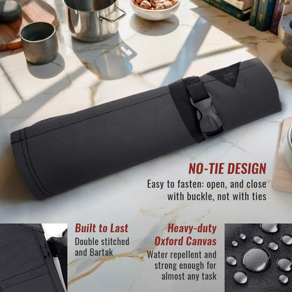 Under NY Sky Knife Roll Case - 6 Slots - Heavy Duty Oxford Canvas Pouch - Leather Reinforced - Portable Bag for Cooking Tools, Utensils, Cutlery Knives, Brushes - Chefs, Kitchen, Travel, Gift - Gray