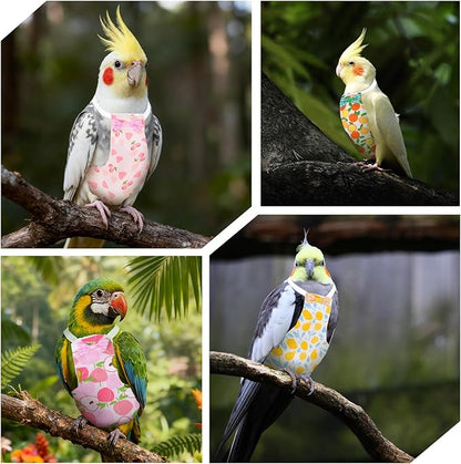 4 Pcs Bird Diaper, Cute Pet Bird Diaper, Parrot Nappy Reusable Flight Suit with Waterproof Inner Birds Diapers for Parakeet Cockatiel Mini Macaw Budgie Canary