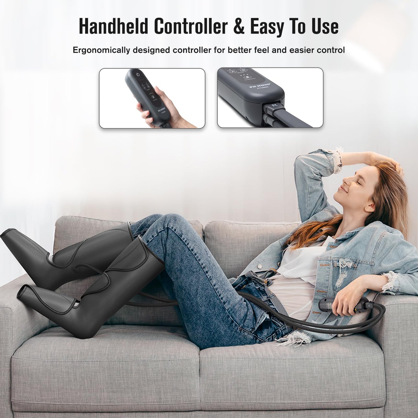 FIT KING Leg Air Massager for Circulation and Relaxation Foot and Calf Massage (No Heat) to Relieve Pain Swelling Edema with Handheld Controller 3 Intensities 2 Modes 2 Extensions - FSA HSA Eligible