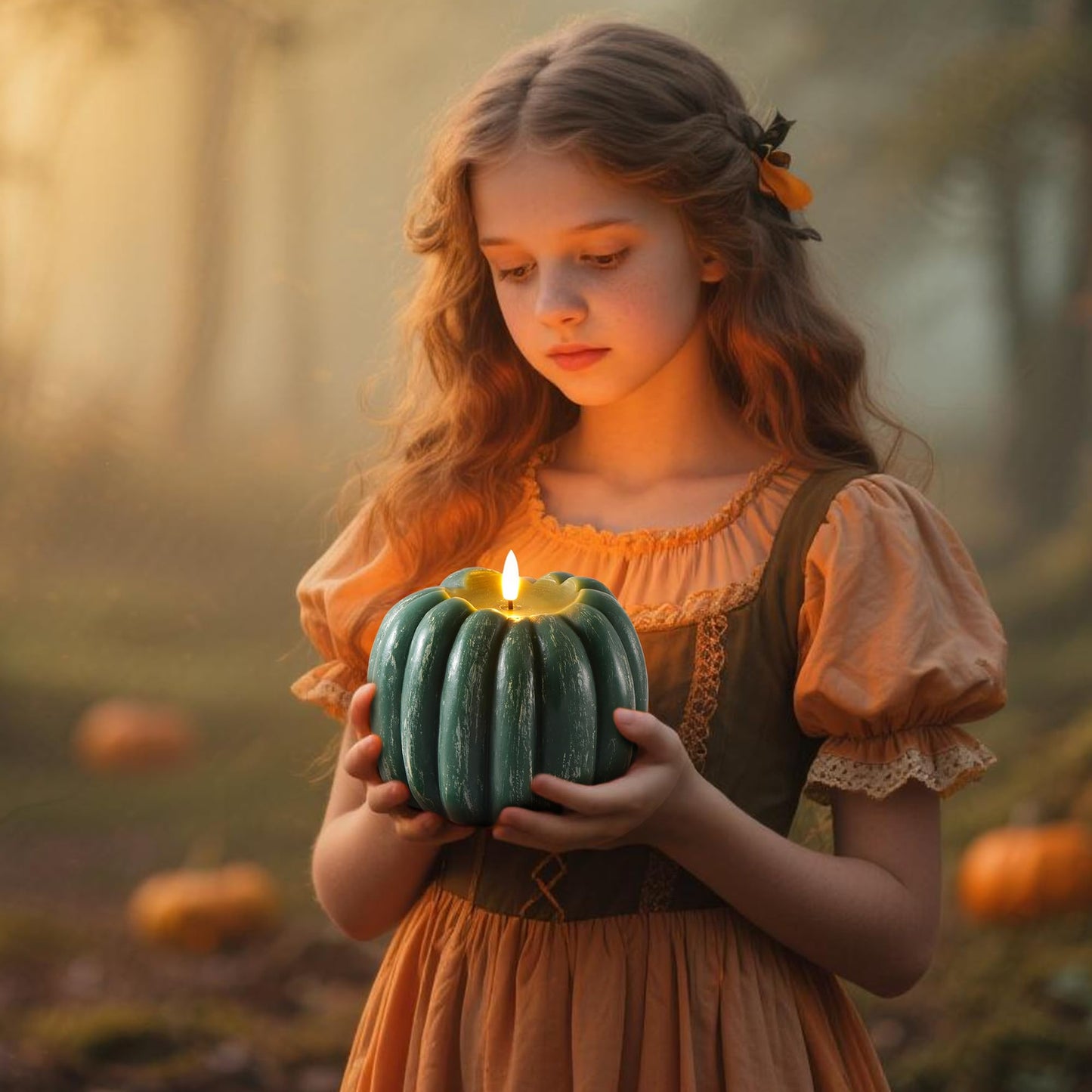 Velsyn Fall Decorations for Home, Flickering Flameless Wax Pumpkin LED Candle with Timer Remote Control, Thanksgiving Gifts, Autumn Farmhouse Rustic Harvest Decor for Tiered Tray Table Indoor (Green)