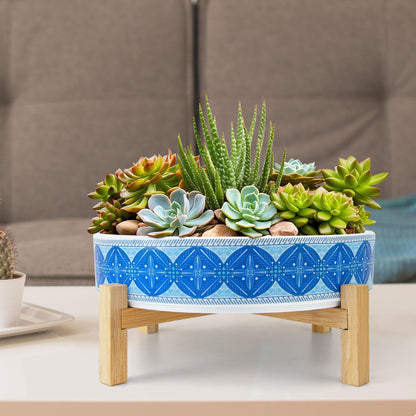 ARTKETTY Succulent Pots - 11 Inch Large Plant Pots Ceramic Bonsai Pots with Drainage Stand, Shallow Succulent Planters for Indoor Plants Decorative Flower Cactus Planter Bowl