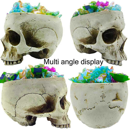 CUZOKOLA Larger 6.9" Human Skull Candy Dish with Lid,Big Skull Candy Jar,Skull Head Decor Statue Resin Mold for Halloween Skull Candy Bowl,Skull Home Decoration,White Skull Skeleton Bowl Sculpture