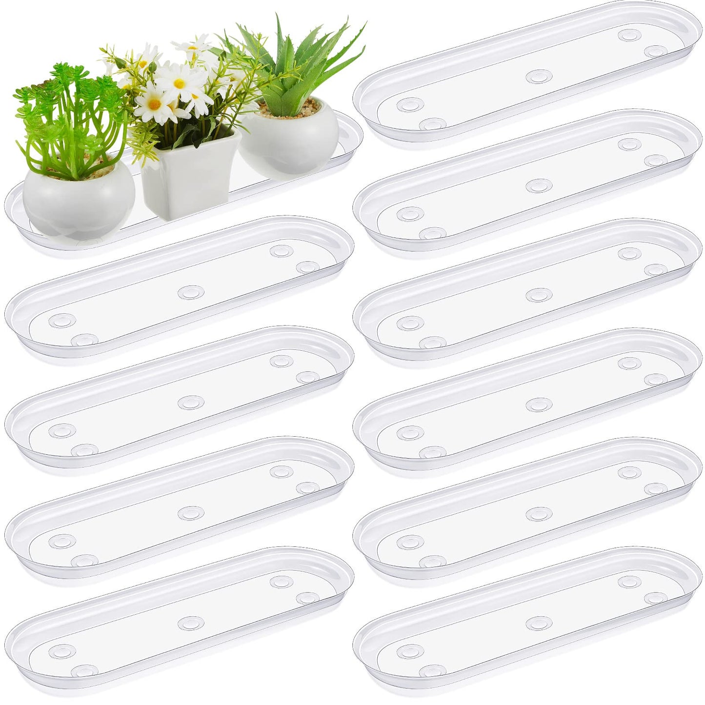 Juexica 10 Pcs 14 x 4.6 Inch Plant Tray Plastic Plant Saucer Window Sill Tray Rectangular Drip Trays Plastic Oval for Indoors Flower Pots for Window Sills and Shelf