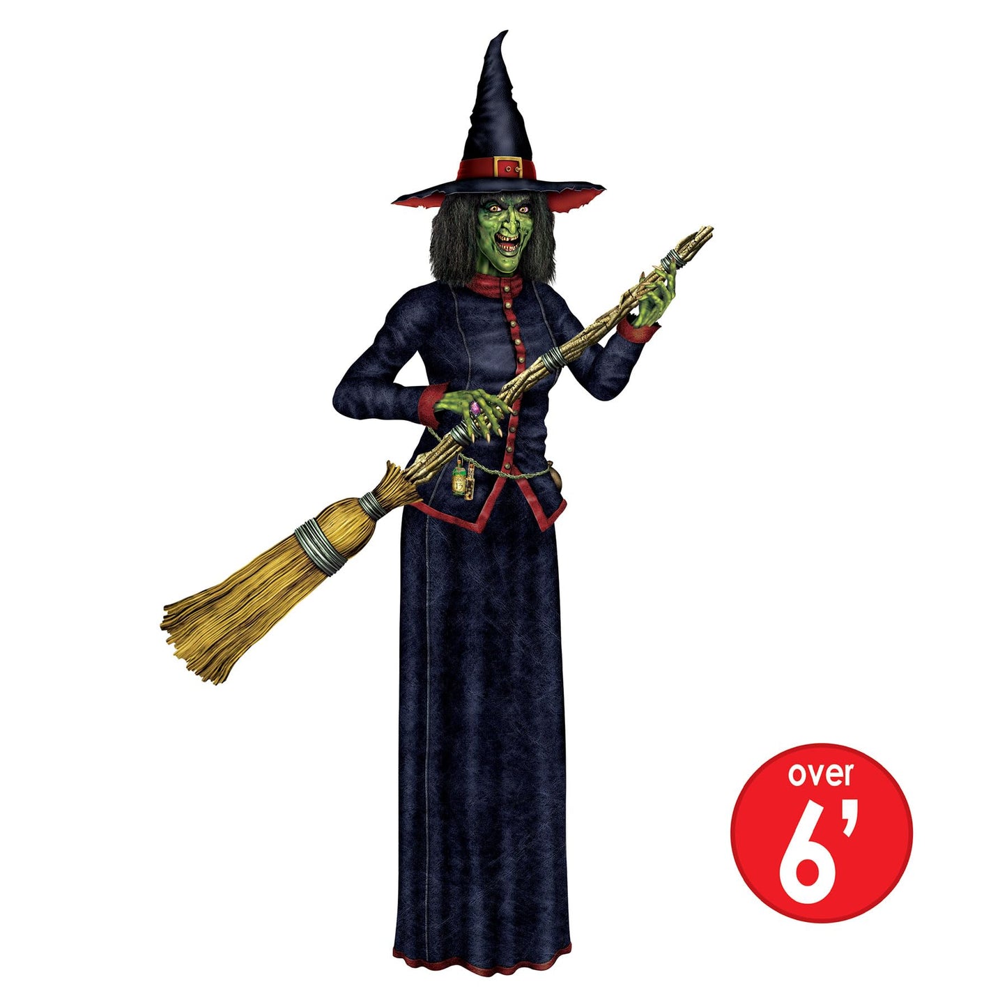 Beistle Halloween Jointed Cutout Bundle – Life-Size Witch with Broom and Creepy Zombie Clown Wall Decorations, Scary Hanging Props for Trick-or-Treat Events, Haunted Houses, and Spooky Parties