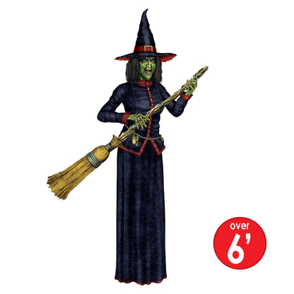 Beistle Jointed Witch Decorations – 2 Pack, Poseable Halloween Cutouts, Cardstock Paper Wall Decorations, Spooky Green Witches Holding Brooms for Haunted Houses, Parties, and Seasonal Displays, 6' 2"