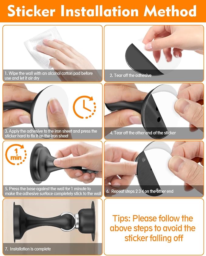 Door Stoppers Magnetic Door Catch - 2 Pack Stainless Steel Heavy Duty Door Holder Stops for Bottom Top of Door - Wall Floor Mounting No Drill 3D Adhesive & Screws Strong Magnet Keep Door Open
