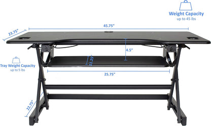 Rocelco 46" Large Height Adjustable Standing Desk Converter - Quick Sit Stand Up Triple Monitor Riser - Tall Gas Spring Assist Computer Workstation - Retractable Keyboard Tray - Black (R DADRB-46)