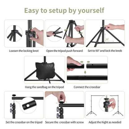 Backdrop Stand 10x7ft(WxH) Photo Studio Adjustable Backdrop Stand Kit Photography Backdrops with 4 Crossbars, 6 Clamps, 4 Spring Clip, 2 Sandbags and Carry Bag for Parties/Wedding/Photography