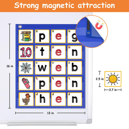 ABCxGOOD CVC Word Building Pocket Charts with 64 Phonics Flash Cards Kindergarten Classroom Must Haves, CVC Literacy Games for Beginners in Reading and Spelling.