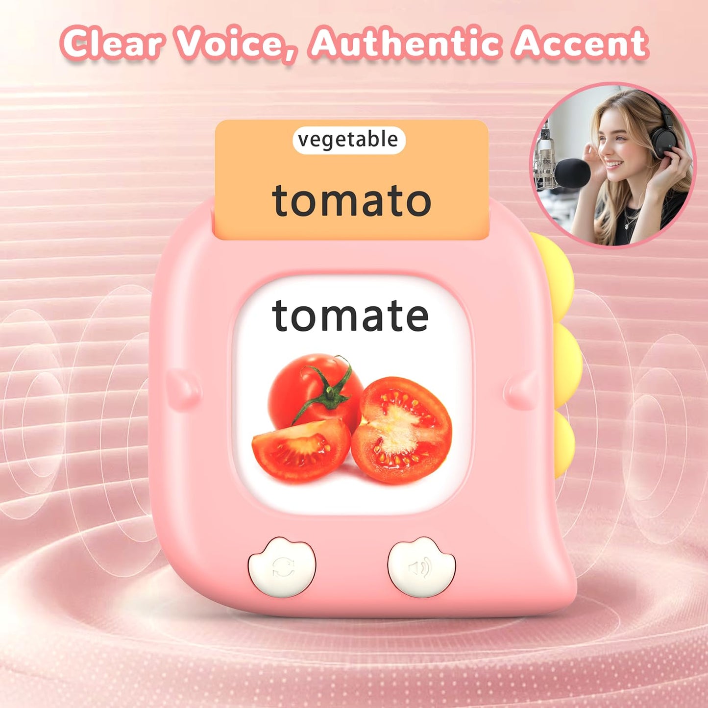Kidzdo 520 Bilingual Spanish English Talking Flash Cards, Easter Birthday Gifts for 2 3 4 5 6 Year Old Girls, Language Pocket Speech Therapy Toys, Portable Toddlers Toys, Pink