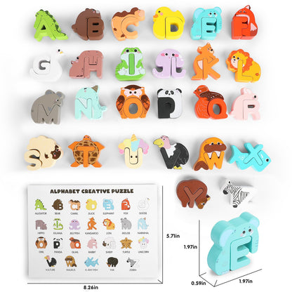 Lasoba Animal Alphabet Puzzle Matching Game - Wooden Alphabet Learning Toys, ABC Puzzles for Toddlers 2-4, Montessori Educational Toys for Kids Ages 3-5 Up