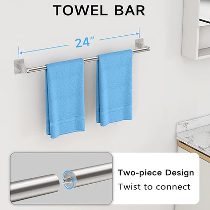 KLJKPA 20 Pieces Bathroom Accessories Set, Brushed Nickel Bathroom Hardware Set, 24 inch Towel Bar, Towel Racks for Bathroom, Robe Towel Hooks, Toilet Paper Holder Wall Mounted