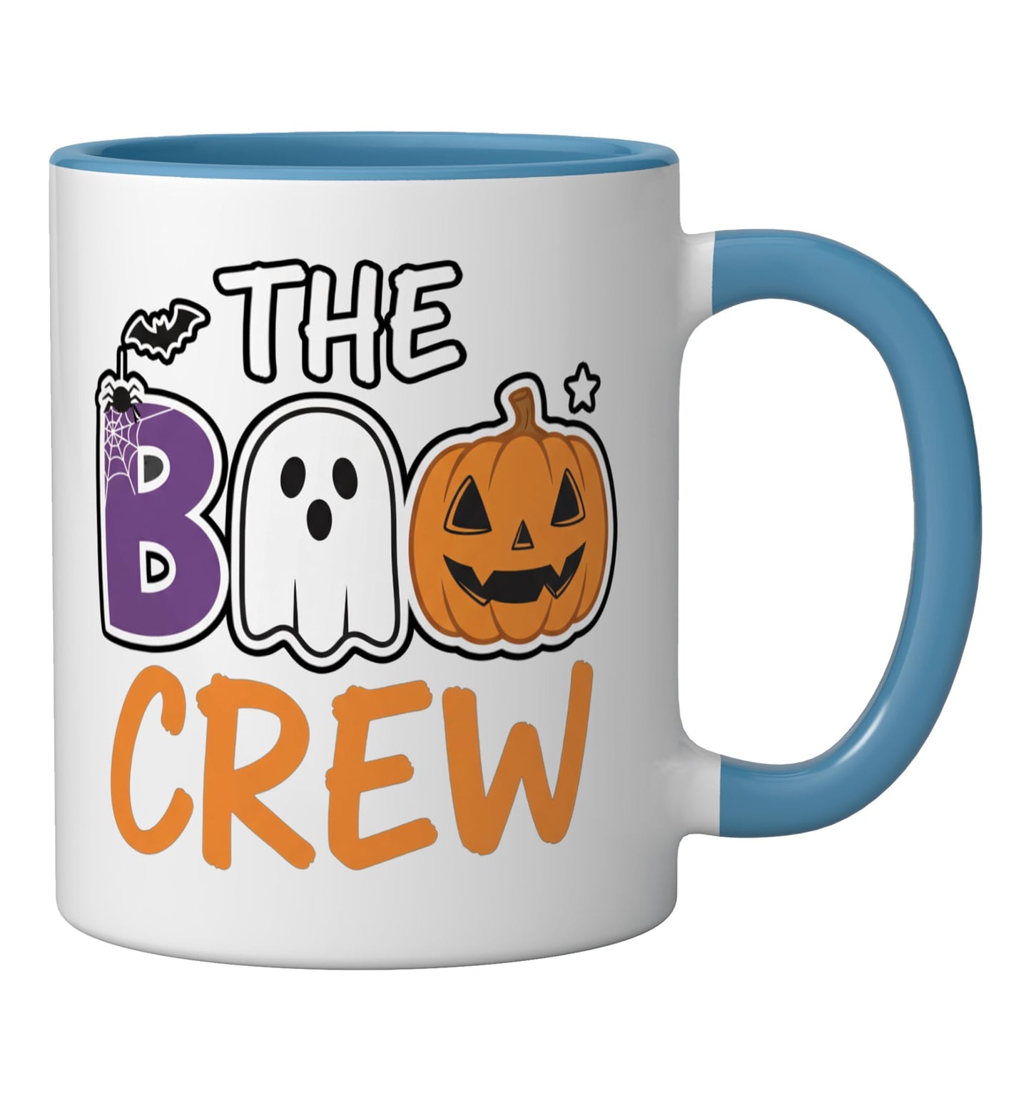 Halloween Boo Crew Family Matching, Cute Ghost & Pumpkin 'B Ceramic Mug, Blue/White