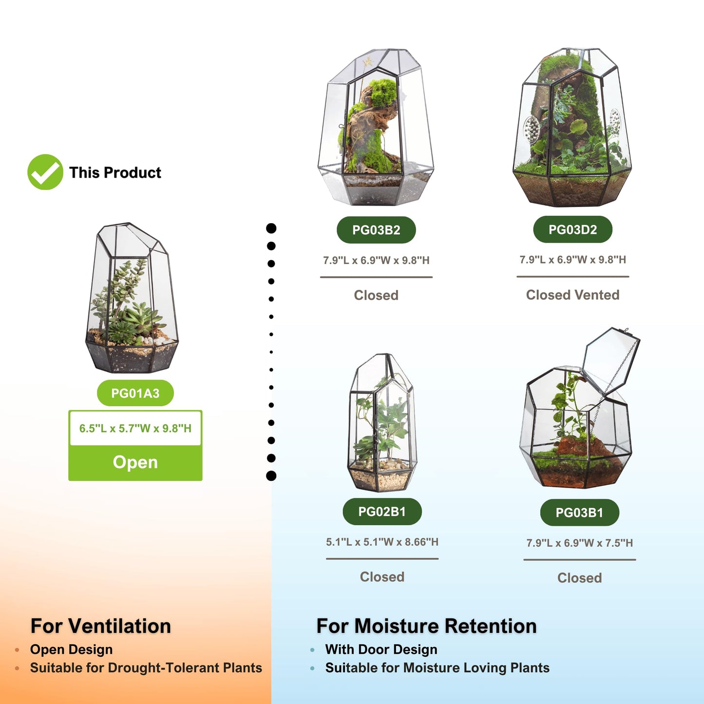 NCYP No Door Geometric Glass Terrarium Planter for Small Succulent, Small Cacti, Black Irregular Opened Terrarium Pot, Indoor Home Garden Office Tabletop Decor, 6.5" x 5.7" x 9.8" (No Plants)