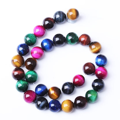 32PCS 12MM AAA Colorful Tiger Eye Stone Beads Natural Gemstone Bead Crystal Healing Energy Jewelry Making DIY 15 inches